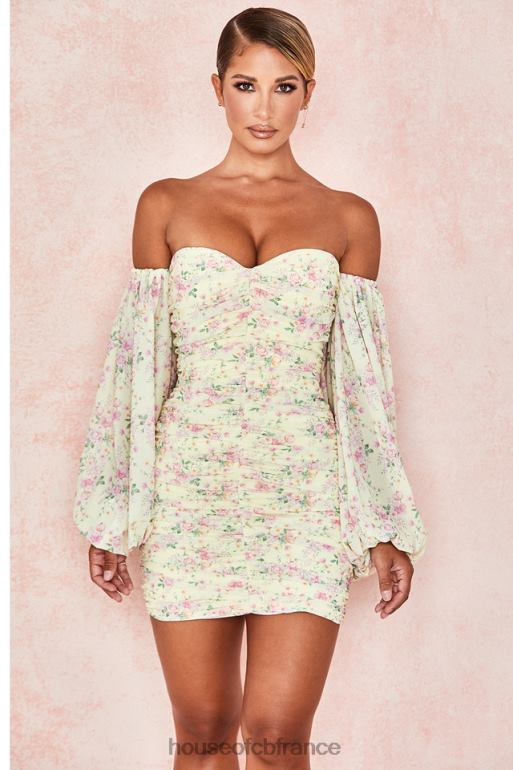 House of CB robe corset froncée à fleurs citron Giovanna N888H610 vêtements