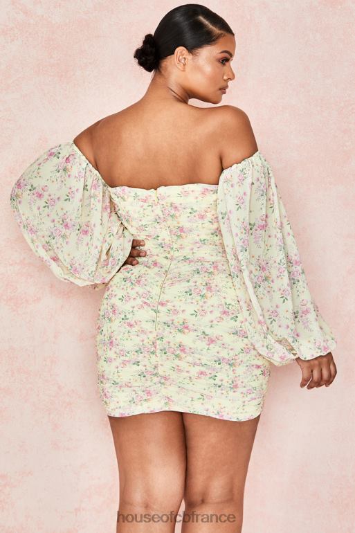 House of CB robe corset froncée à fleurs citron Giovanna N888H610 vêtements