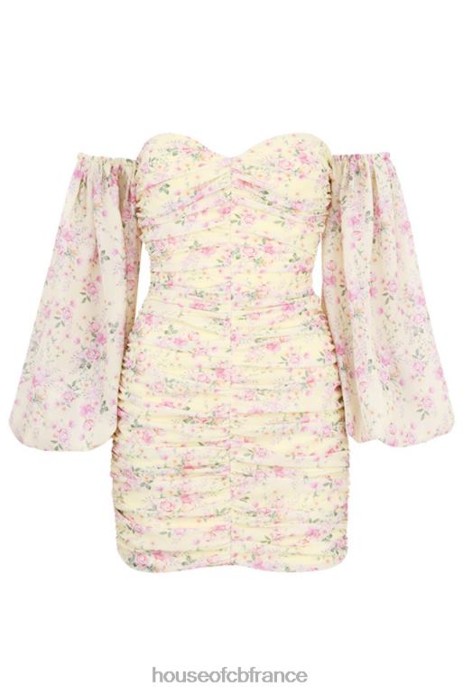 House of CB robe corset froncée à fleurs citron Giovanna N888H610 vêtements