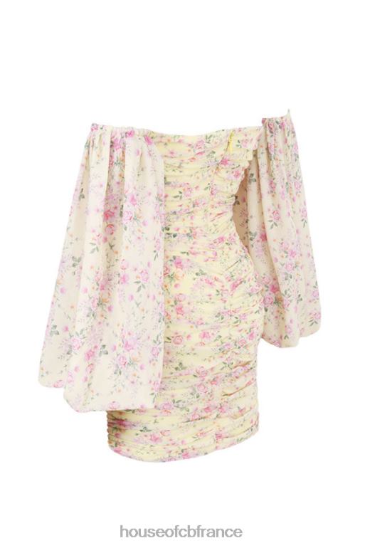 House of CB robe corset froncée à fleurs citron Giovanna N888H610 vêtements