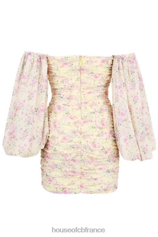 House of CB robe corset froncée à fleurs citron Giovanna N888H610 vêtements