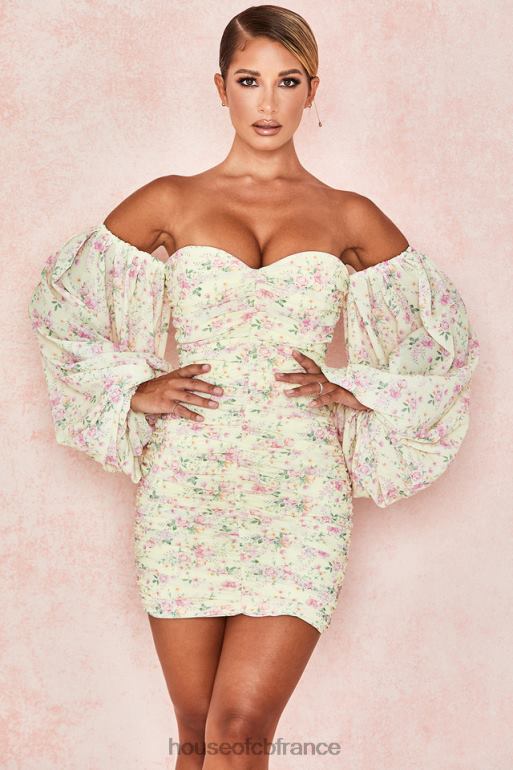 House of CB robe corset froncée à fleurs citron Giovanna N888H610 vêtements