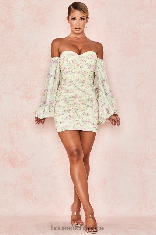 House of CB robe corset froncée à fleurs citron Giovanna N888H610 vêtements