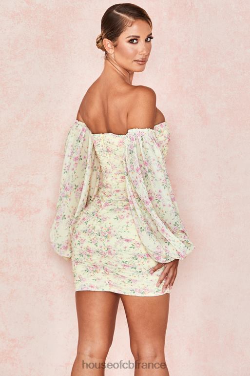 House of CB robe corset froncée à fleurs citron Giovanna N888H610 vêtements
