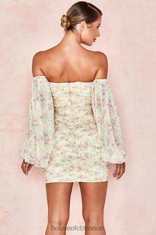 House of CB robe corset froncée à fleurs citron Giovanna N888H610 vêtements