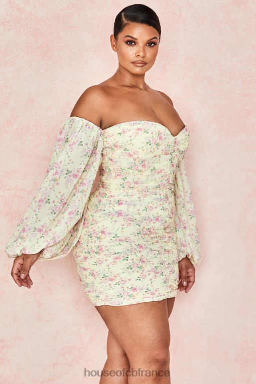 House of CB robe corset froncée à fleurs citron Giovanna N888H610 vêtements