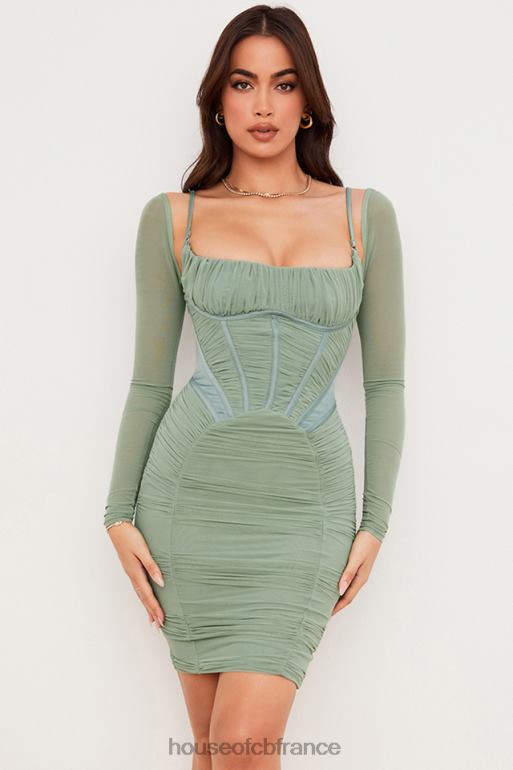 House of CB robe corset froncée verte Freyja N888H543 vêtements