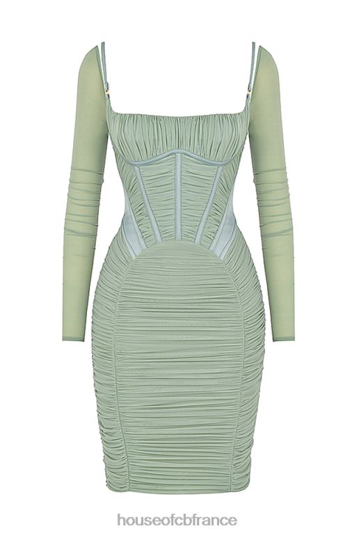 House of CB robe corset froncée verte Freyja N888H543 vêtements