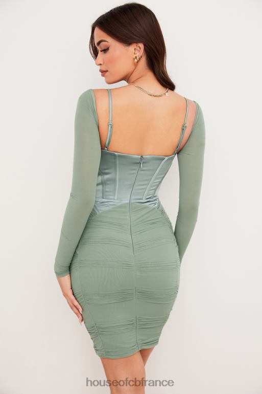 House of CB robe corset froncée verte Freyja N888H543 vêtements