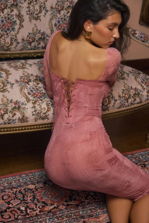 House of CB robe corset imprimée rose seraphina N888H151 vêtements