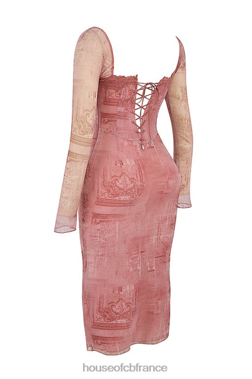 House of CB robe corset imprimée rose seraphina N888H151 vêtements