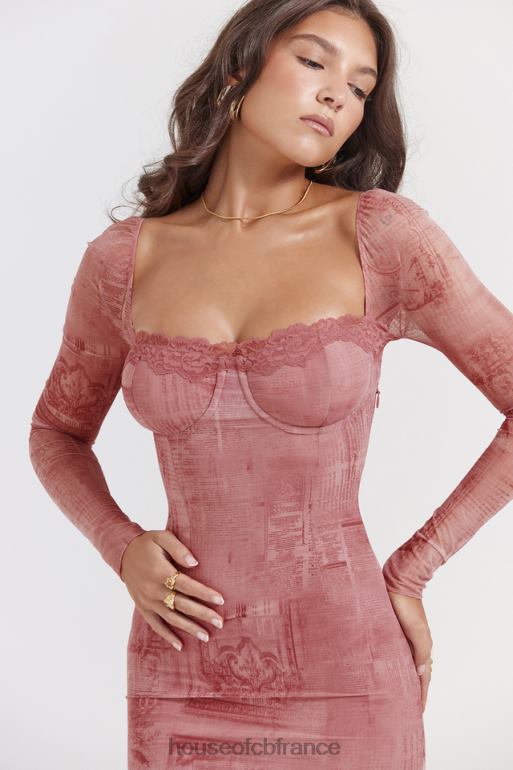 House of CB robe corset imprimée rose seraphina N888H151 vêtements