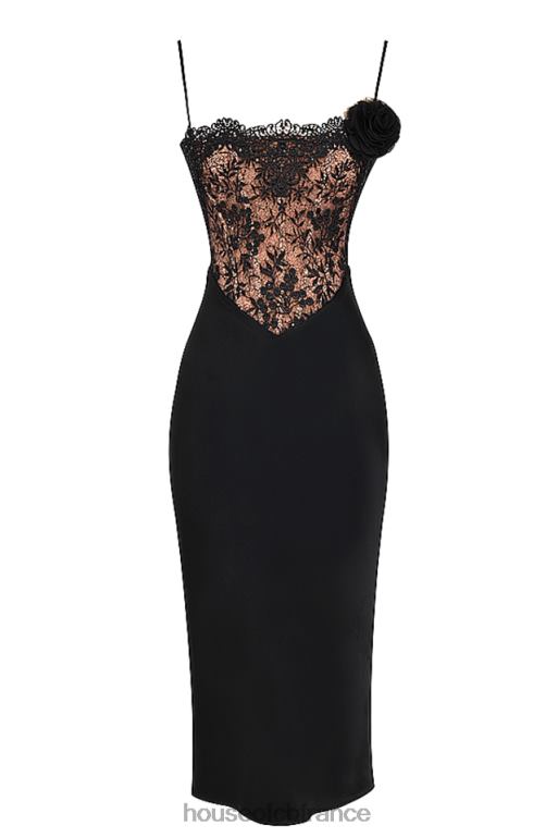 House of CB robe corset noire en satin et dentelle nikita N888H301 vêtements