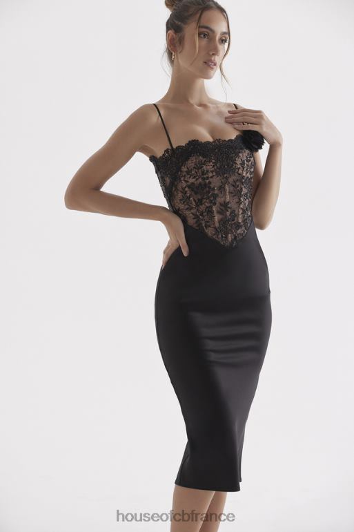 House of CB robe corset noire en satin et dentelle nikita N888H301 vêtements