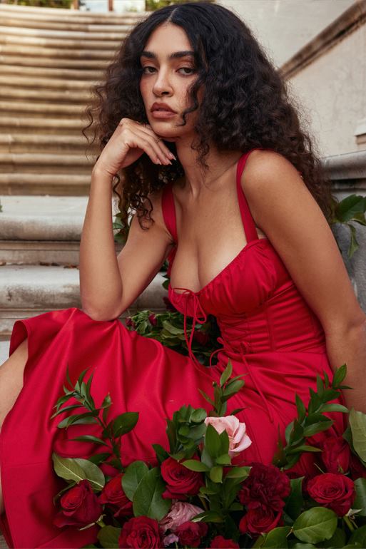 House of CB robe corset rose rouge de Valence N888H304 vêtements