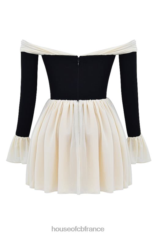 House of CB robe alana noire et crème à épaules dénudées N888H124 vêtements