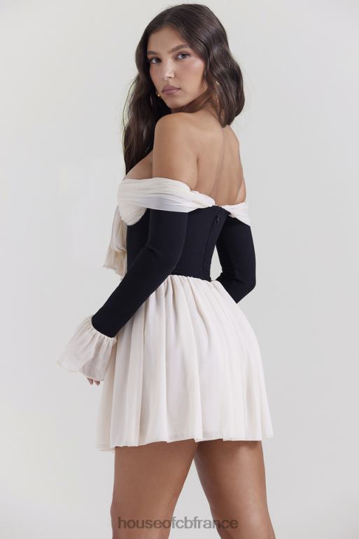 House of CB robe alana noire et crème à épaules dénudées N888H124 vêtements