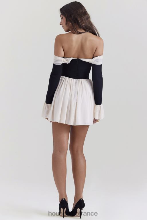 House of CB robe alana noire et crème à épaules dénudées N888H124 vêtements