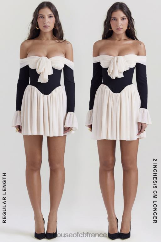 House of CB robe alana noire et crème à épaules dénudées N888H124 vêtements