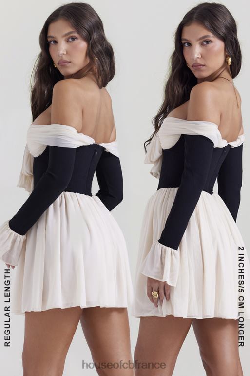 House of CB robe alana noire et crème à épaules dénudées N888H124 vêtements