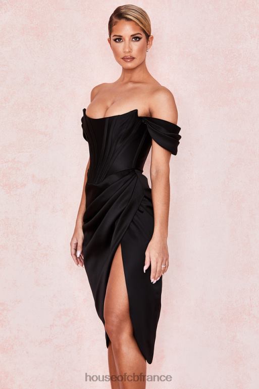 House of CB robe à épaules dénudées en satin noir Loretta N888H626 vêtements
