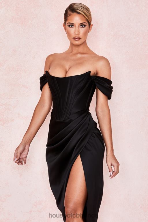 House of CB robe à épaules dénudées en satin noir Loretta N888H626 vêtements
