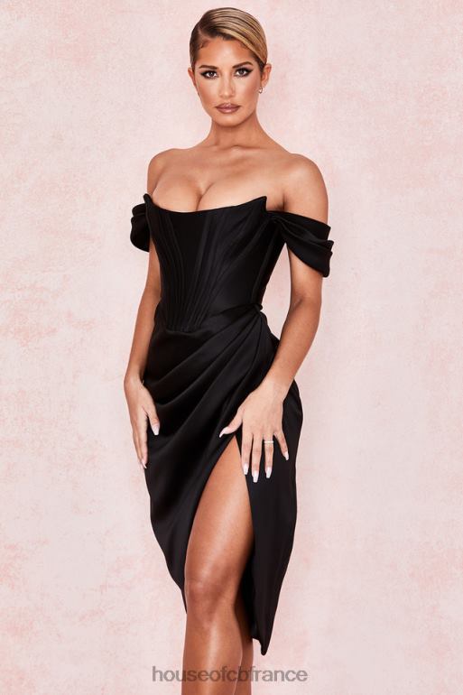 House of CB robe à épaules dénudées en satin noir Loretta N888H626 vêtements