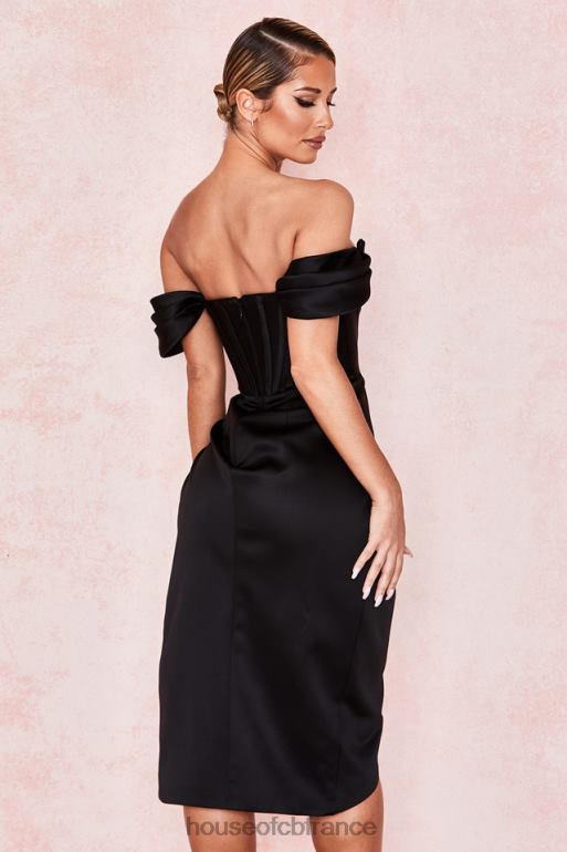 House of CB robe à épaules dénudées en satin noir Loretta N888H626 vêtements