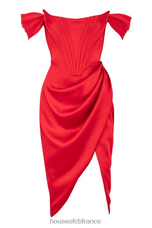 House of CB robe à épaules dénudées en satin rouge Loretta N888H630 vêtements
