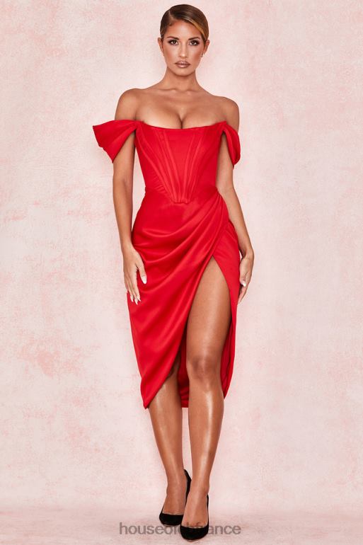 House of CB robe à épaules dénudées en satin rouge Loretta N888H630 vêtements