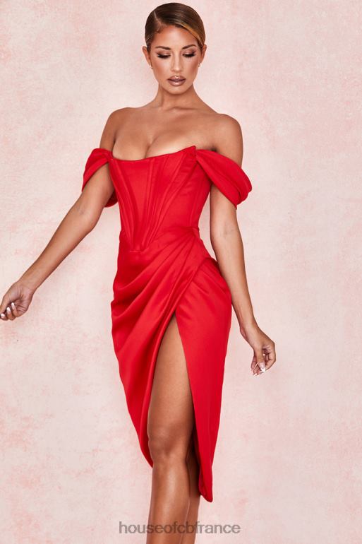 House of CB robe à épaules dénudées en satin rouge Loretta N888H630 vêtements