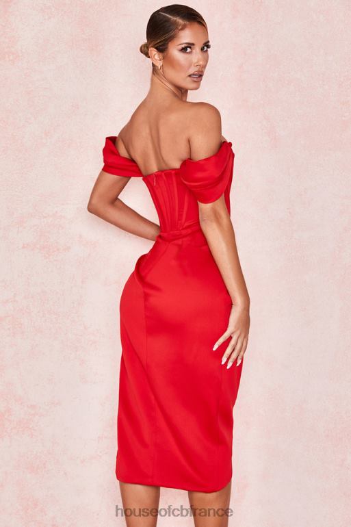 House of CB robe à épaules dénudées en satin rouge Loretta N888H630 vêtements