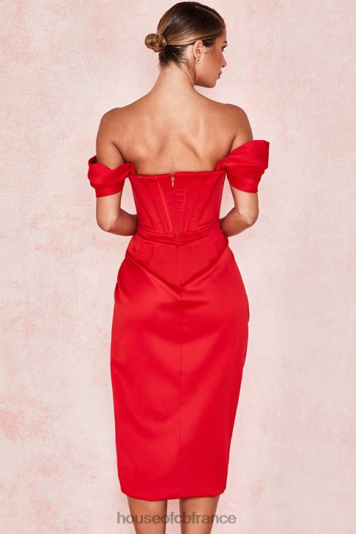 House of CB robe à épaules dénudées en satin rouge Loretta N888H630 vêtements