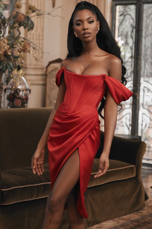 House of CB robe à épaules dénudées en satin rouge Loretta N888H630 vêtements