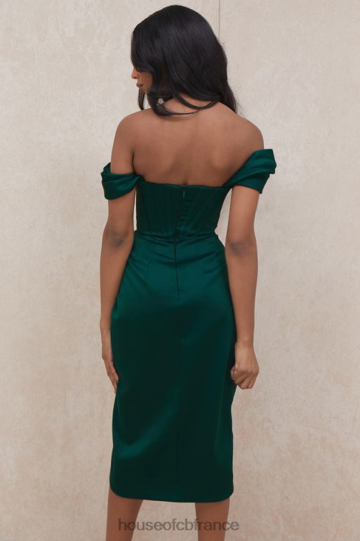 House of CB robe à épaules dénudées en satin vert émeraude Loretta N888H586 vêtements