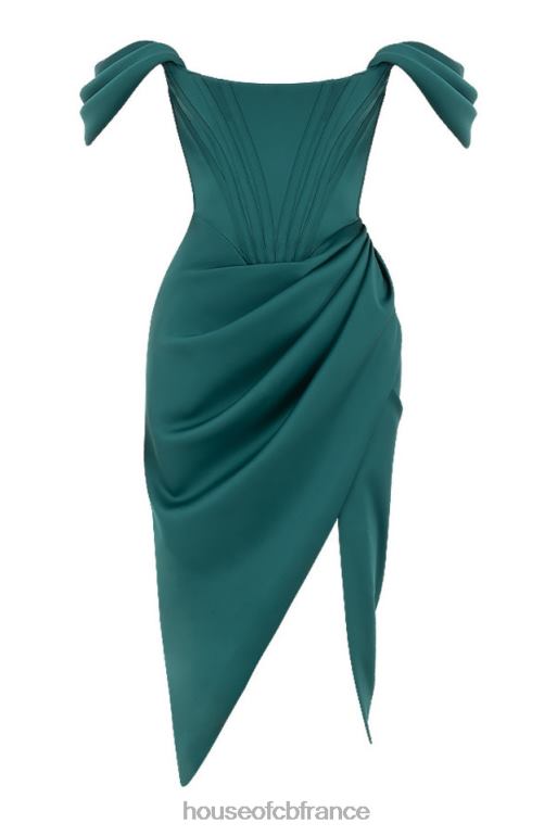 House of CB robe à épaules dénudées en satin vert émeraude Loretta N888H586 vêtements