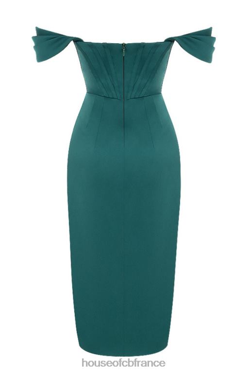 House of CB robe à épaules dénudées en satin vert émeraude Loretta N888H586 vêtements