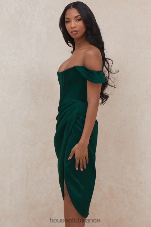 House of CB robe à épaules dénudées en satin vert émeraude Loretta N888H586 vêtements