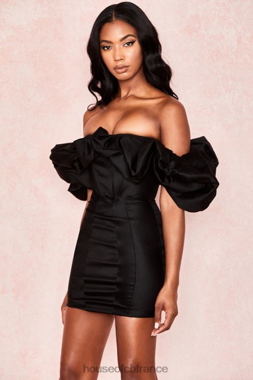 House of CB robe selena en satin noir à épaules bouffantes N888H635 vêtements