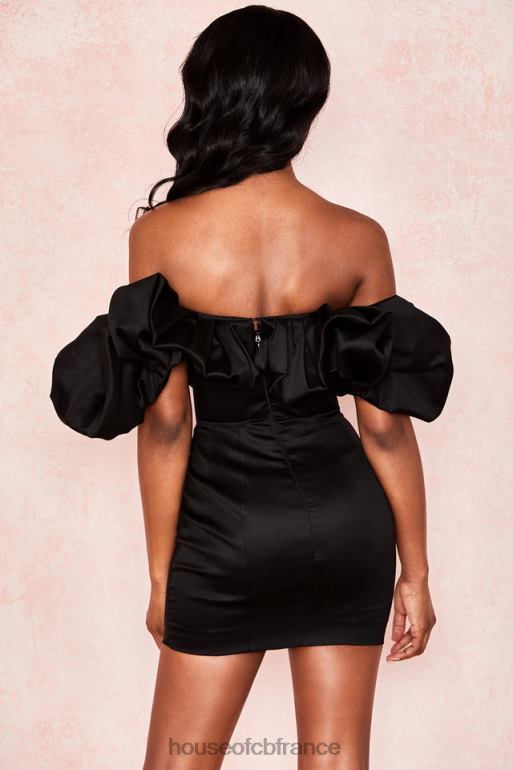 House of CB robe selena en satin noir à épaules bouffantes N888H635 vêtements