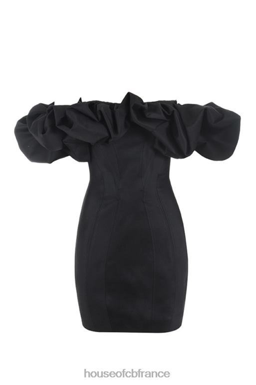 House of CB robe selena en satin noir à épaules bouffantes N888H635 vêtements