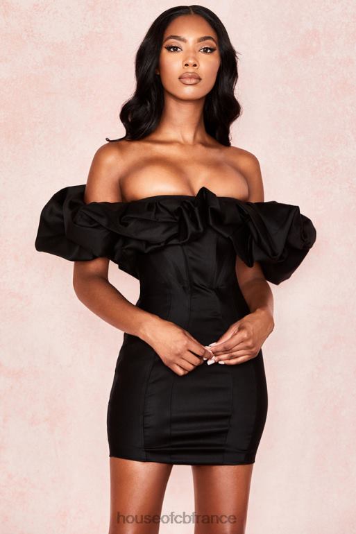 House of CB robe selena en satin noir à épaules bouffantes N888H635 vêtements