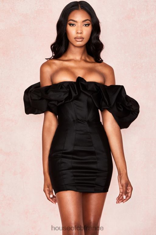 House of CB robe selena en satin noir à épaules bouffantes N888H635 vêtements