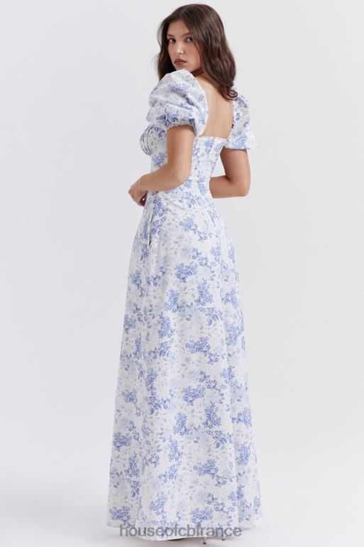 House of CB Felizia - Robe d\'été bleue à manches bouffantes et imprimé N888H256 vêtements