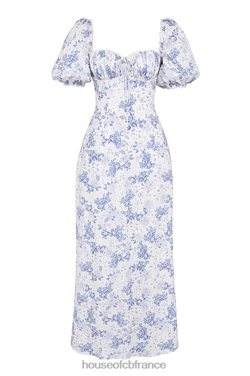 House of CB Felizia - Robe d\'été bleue à manches bouffantes et imprimé N888H256 vêtements