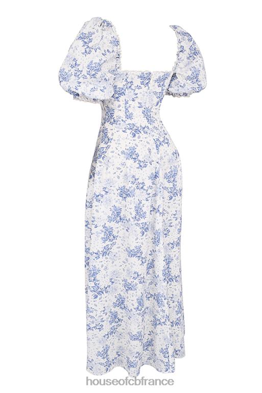 House of CB Felizia - Robe d\'été bleue à manches bouffantes et imprimé N888H256 vêtements