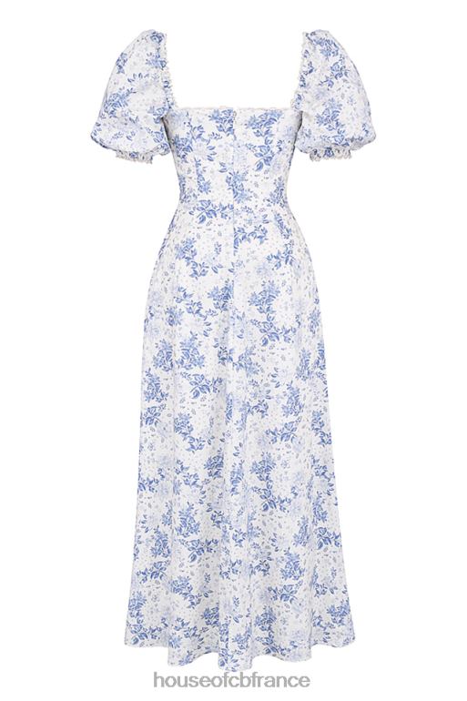 House of CB Felizia - Robe d\'été bleue à manches bouffantes et imprimé N888H256 vêtements