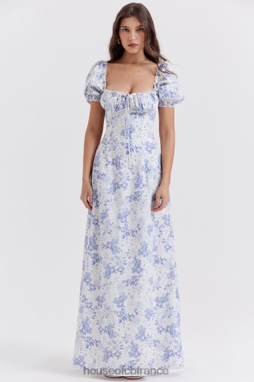 House of CB Felizia - Robe d\'été bleue à manches bouffantes et imprimé N888H256 vêtements
