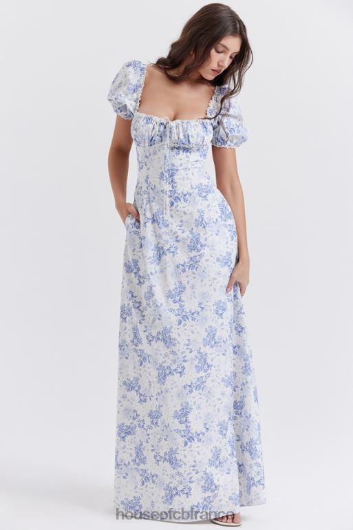 House of CB Felizia - Robe d\'été bleue à manches bouffantes et imprimé N888H256 vêtements