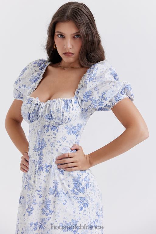 House of CB Felizia - Robe d\'été bleue à manches bouffantes et imprimé N888H256 vêtements